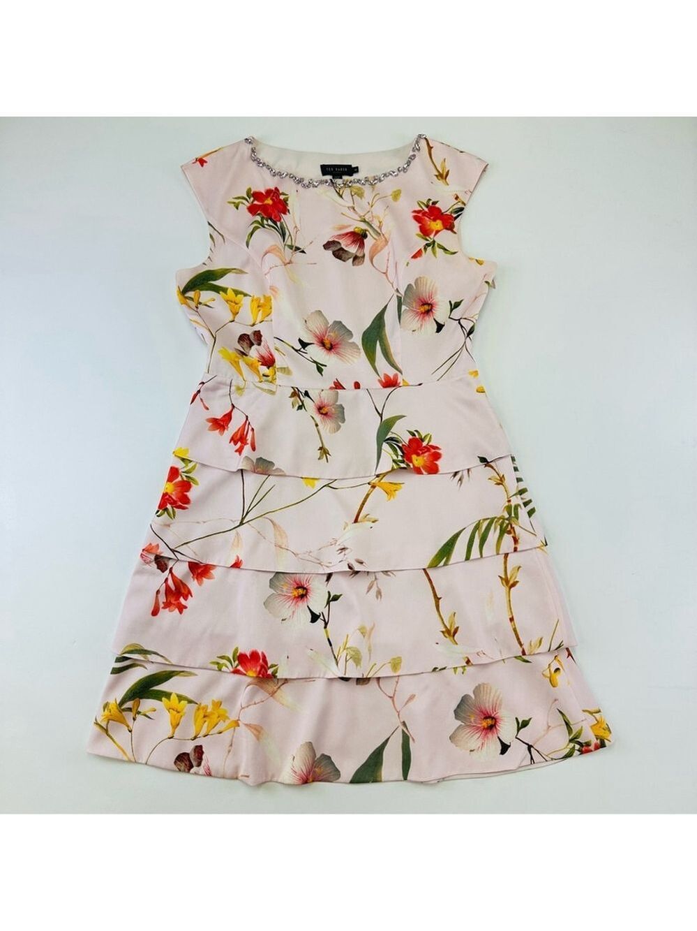 Ted Baker Irisola Dress Womens Large Floral Jewel neck fit flare Wedding Guest